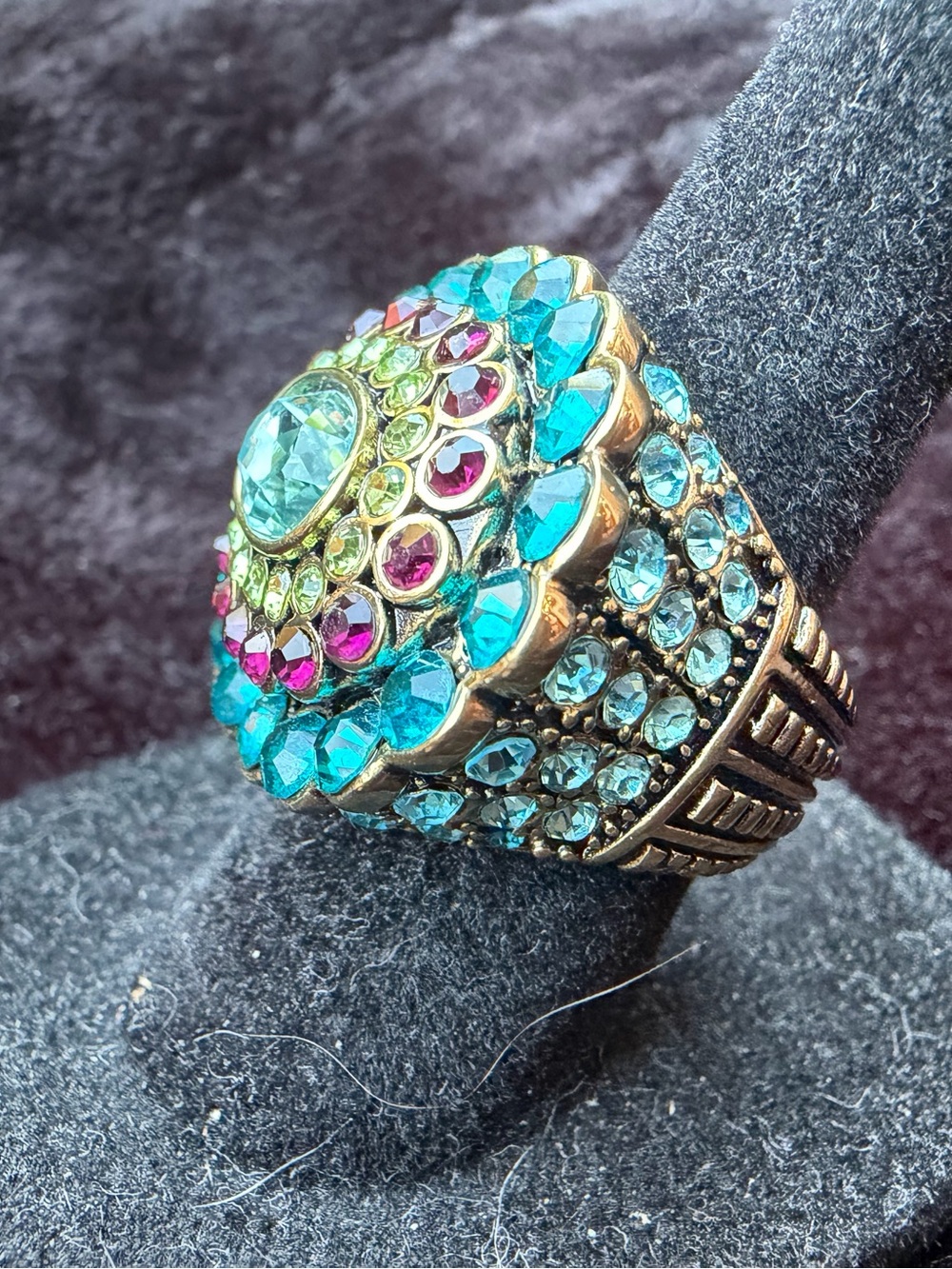 Heidi Daus Turquoise, Pink & Lime Crystal Cluster Ring *Size 6 - Picture 2 of 8